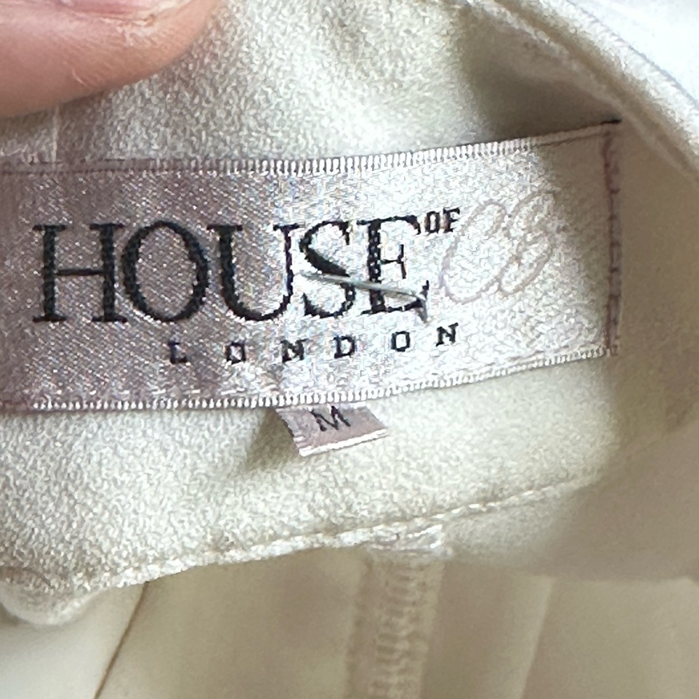 House of CB Ivory High Waisted Wide Leg Designer Trouser Pants, Medium - Picture 3 of 10